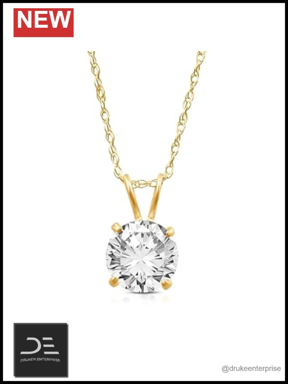10K Yellow Gold Cubic Zirconia Pendant Necklace 18" Rope Chain for Women